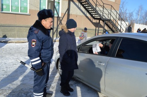 В поселке Новоорск в рамках профилактического мероприятия «Безопасность на зимней дороге!» сотрудники ГИБДД и волонтеры провели акцию